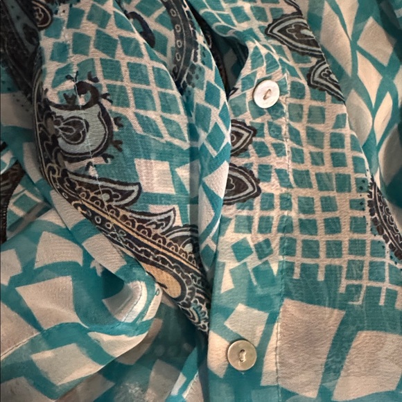 NICOLA Teal and Black Paisley Button Blouse - Picture 9 of 11